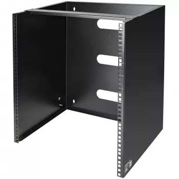 StarTech.com 12U seinäasennettava verkkoräkki – 14 tuuman syvyys (matalaprofiilinen) – 19 tuuman patch-paneeliteline matalille palvelin- ja IT-laitteille, verkkokytkimille – 125 lbs/57 kg kantokyky, musta