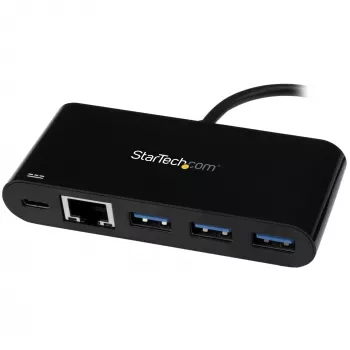 StarTech.com 3-porttinen USB-C-keskitin Gigabit Ethernetillä ja 60 W Power Delivery -läpivientilatauksella kannettavalle – USB-C 3x USB-A (USB 3.0 SuperSpeed 5 Gbit/s) – USB 3.1/3.2 Gen 1 Type-C -sovitinkeskitin