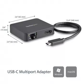 StarTech.com USB-C-moniporttisovitin – kannettava USB-C-minitelakka 4K-HDMI-videolla – Gigabit Ethernet, USB 3.0 -keskitin (1x USB-A, 1x USB-C) – USB Type-C -moniporttisovitin – Thunderbolt 3 -yhteensopiva