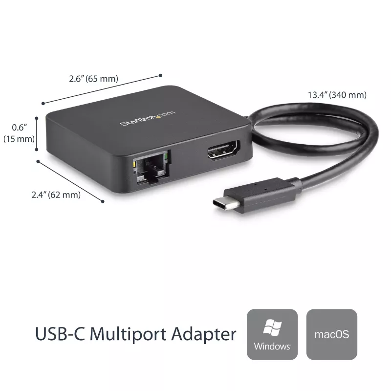 StarTech.com USB-C-moniporttisovitin – kannettava USB-C-minitelakka 4K-HDMI-videolla – Gigabit Ethernet, USB 3.0 -keskitin (1x USB-A, 1x USB-C) – USB Type-C -moniporttisovitin – Thunderbolt 3 -yhteensopiva