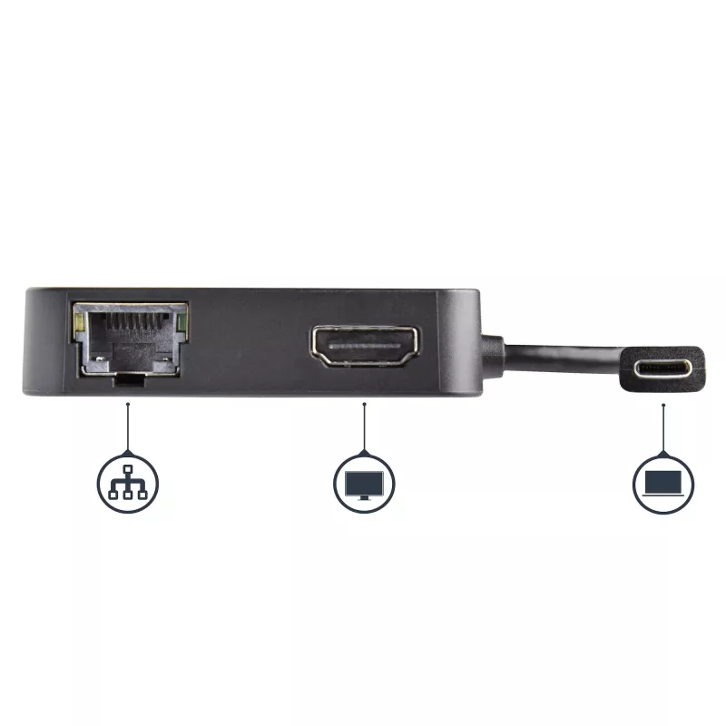 StarTech.com USB-C-moniporttisovitin – kannettava USB-C-minitelakka 4K-HDMI-videolla – Gigabit Ethernet, USB 3.0 -keskitin (1x USB-A, 1x USB-C) – USB Type-C -moniporttisovitin – Thunderbolt 3 -yhteensopiva