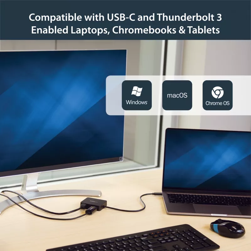 StarTech.com USB-C-moniporttisovitin – kannettava USB-C-minitelakka 4K-HDMI-videolla – Gigabit Ethernet, USB 3.0 -keskitin (1x USB-A, 1x USB-C) – USB Type-C -moniporttisovitin – Thunderbolt 3 -yhteensopiva