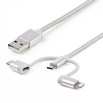 StarTech.com 1 m USB-monilatauskaapeli – USB Micro-USB:hen tai USB-C:hen tai Lightning iPhone/iPad/iPod/Android – Apple MFi -sertifioitu – 3-in-1 USB-laturi – punottu