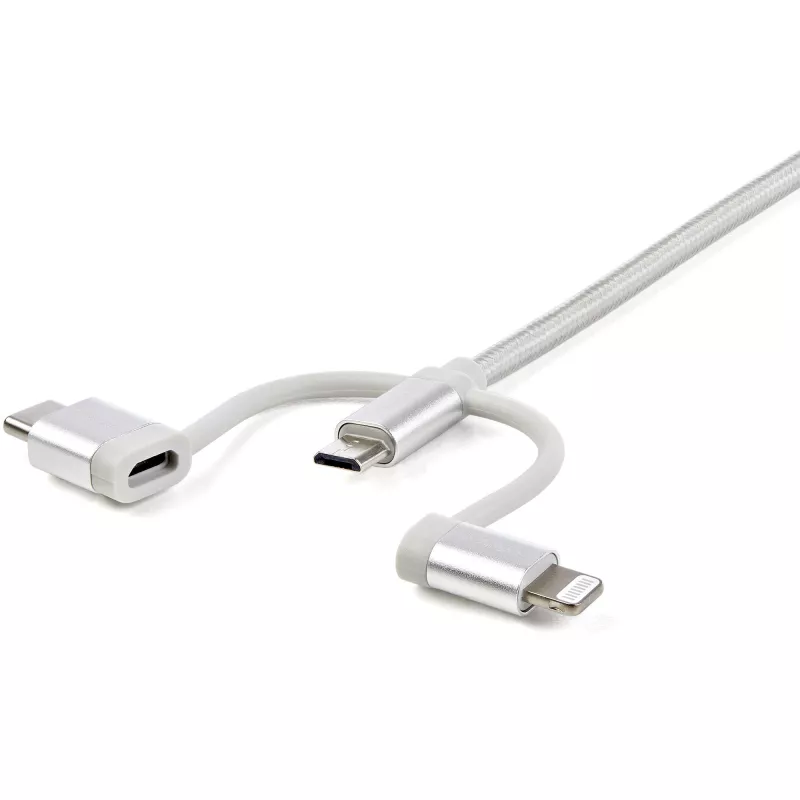 StarTech.com 1 m USB-monilatauskaapeli – USB Micro-USB:hen tai USB-C:hen tai Lightning iPhone/iPad/iPod/Android – Apple MFi -sertifioitu – 3-in-1 USB-laturi – punottu