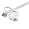 StarTech.com 1 m USB-monilatauskaapeli – USB Micro-USB:hen tai USB-C:hen tai Lightning iPhone/iPad/iPod/Android – Apple MFi -sertifioitu – 3-in-1 USB-laturi – punottu