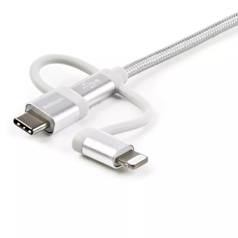 StarTech.com 1 m USB-monilatauskaapeli – USB Micro-USB:hen tai USB-C:hen tai Lightning iPhone/iPad/iPod/Android – Apple MFi -sertifioitu – 3-in-1 USB-laturi – punottu
