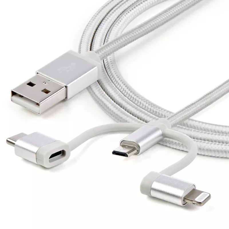 StarTech.com 1 m USB-monilatauskaapeli – USB Micro-USB:hen tai USB-C:hen tai Lightning iPhone/iPad/iPod/Android – Apple MFi -sertifioitu – 3-in-1 USB-laturi – punottu