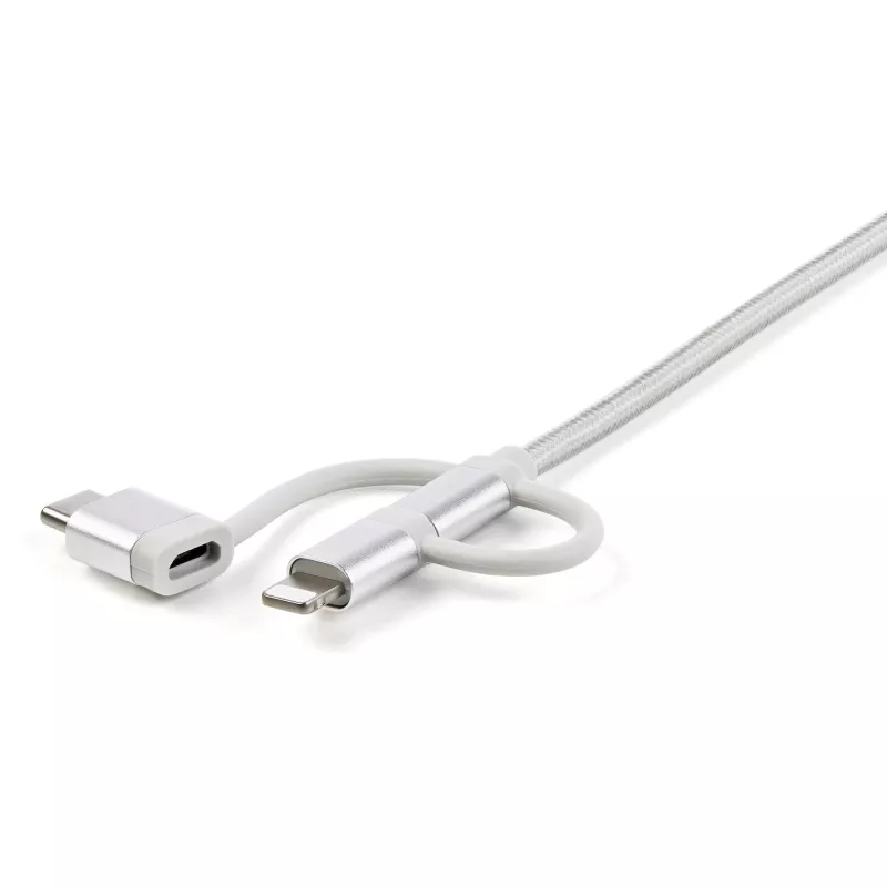 StarTech.com 1 m USB-monilatauskaapeli – USB Micro-USB:hen tai USB-C:hen tai Lightning iPhone/iPad/iPod/Android – Apple MFi -sertifioitu – 3-in-1 USB-laturi – punottu