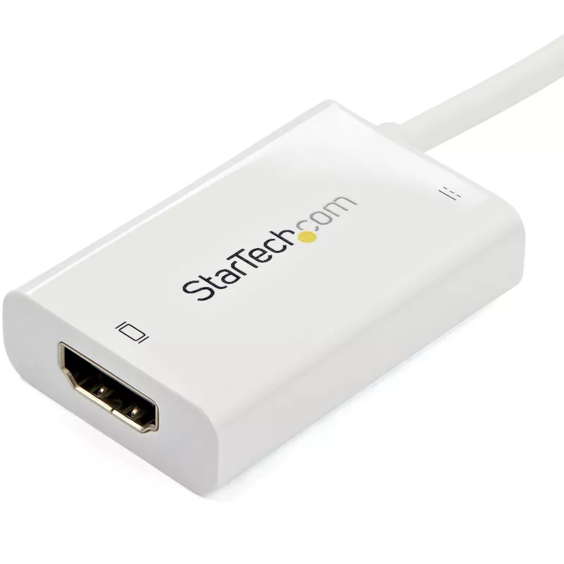 StarTech.com USB-C - HDMI 2.0 -adapteri Power Delivery -toiminnolla – 4K 60Hz USB Type-C - HDMI -näytön videomuunnin – 60W PD läpivientilatausportti – Thunderbolt 3 -yhteensopiva – valkoinen