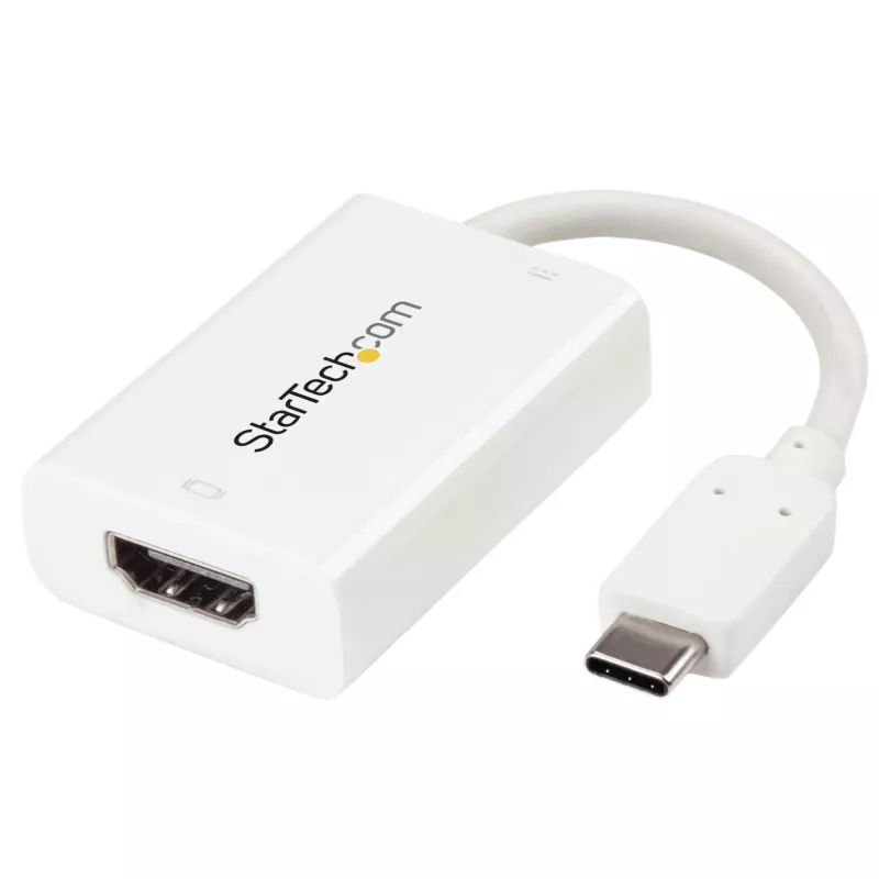 StarTech.com USB-C - HDMI 2.0 -adapteri Power Delivery -toiminnolla – 4K 60Hz USB Type-C - HDMI -näytön videomuunnin – 60W PD läpivientilatausportti – Thunderbolt 3 -yhteensopiva – valkoinen