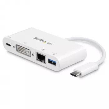 StarTech.com USB-C-moniporttisovitin – USB-C – DVI-D (digitaalinen) -videosovitin 60 W Power Delivery -läpivientilatauksella, GbE, USB-A – kannettava minitelakka USB Type-C/Thunderbolt 3 -kannettaville