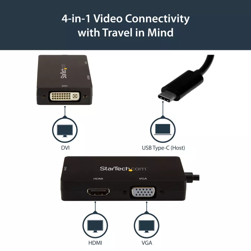 StarTech.com USB-C-moniporttivideosovitin – 3-in-1 – 4K 30 Hz – musta