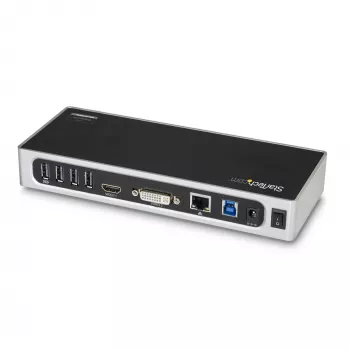StarTech.com USB 3.0 -telakka – kahden näytön kannettavan tietokoneen telakka HDMI- ja DVI/VGA-videolla – 6-porttinen USB 3.1 Gen 1 5 Gbit/s -keskitin, GbE, ääni – universaali Type-A-telakka – Windows ja Mac