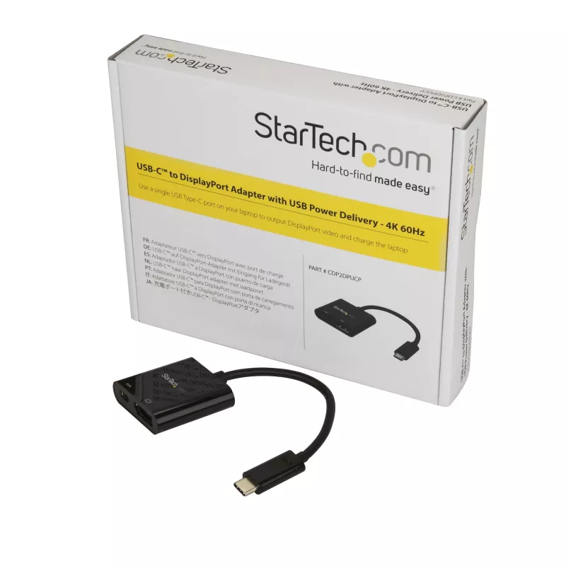 StarTech.com USB-C - DisplayPort-adapteri Power Delivery -toiminnolla – 4K 60Hz HBR2 – USB Type-C - DP 1.2 -näytön videomuunnin latauksella – 60W PD läpivienti – Thunderbolt 3 -yhteensopiva