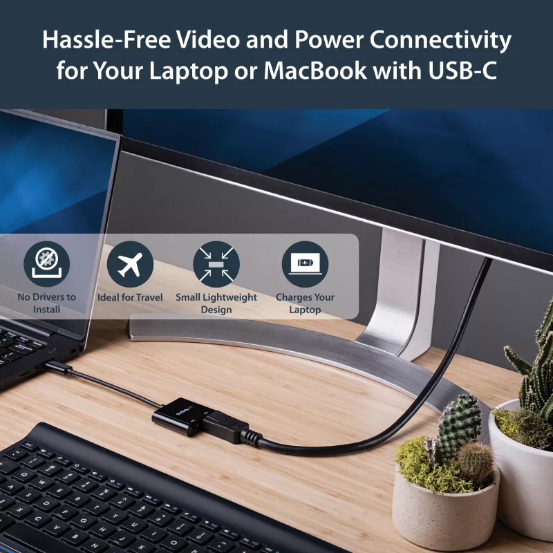StarTech.com USB-C - DisplayPort-adapteri Power Delivery -toiminnolla – 4K 60Hz HBR2 – USB Type-C - DP 1.2 -näytön videomuunnin latauksella – 60W PD läpivienti – Thunderbolt 3 -yhteensopiva