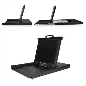 StarTech.com 8-porttinen rack-asennettava KVM-konsoli 1,8 m kaapeleilla – Integroitu KVM-kytkin 17 tuuman LCD-näytöllä – Täysin varusteltu 1HE-LCD-KV-laatikko – OSD-KVM – Kestävä, 50 000 tunnin MTBF – USB- ja VGA-tuki