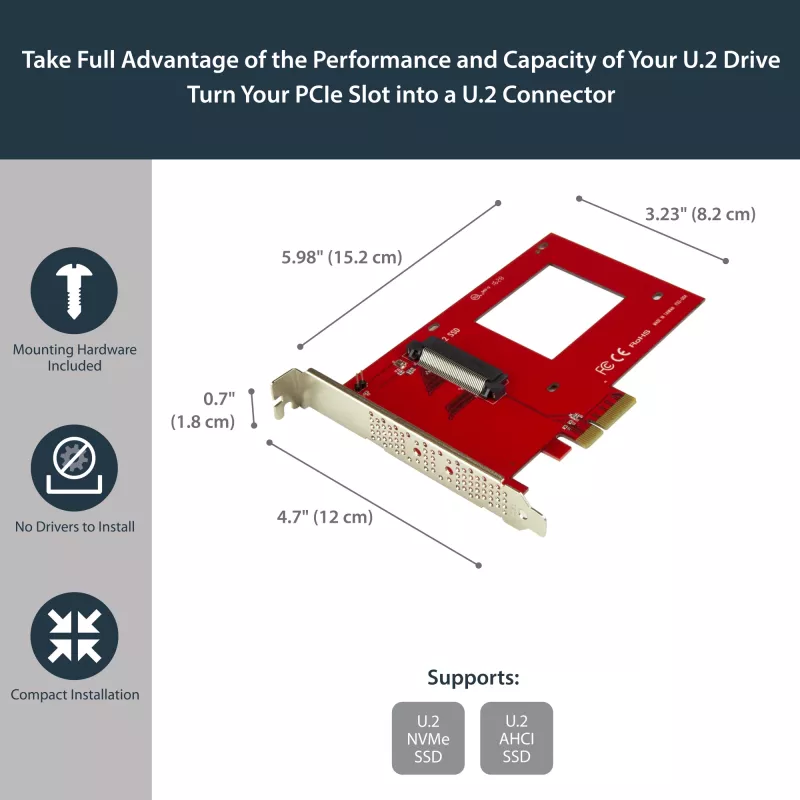 StarTech.com PEX4SFF8639 U.2-PCIe-sovitin 2,5 tuuman U.2 NVMe SSD -levylle, SFF-8639, x4 PCIe 3.0