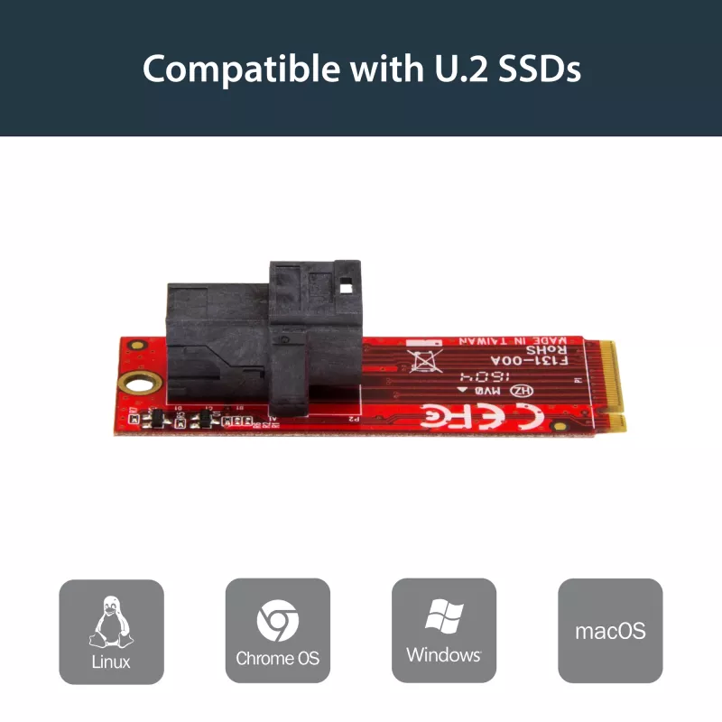 StarTech.com U.2 (SFF-8643) - M.2 PCI Express 3.0 x4 -isäntäsovitinkortti 2,5” U.2 NVMe SSD:lle