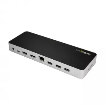 StarTech.com USB-C-telakka – kahden näytön HDMI & DisplayPort 4K 30 Hz – USB Type-C -kannettavatelakka 60 W Power Delivery, SD, 4-porttinen USB-A 3.0 -keskitin, GbE, ääni – Thunderbolt 3 -yhteensopiva