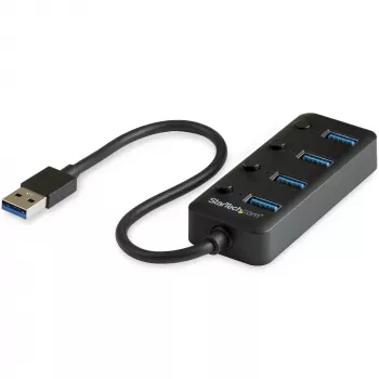 StarTech.com 4-porttinen USB 3.0 -keskitin – USB-A - 4x USB 3.0 Type-A erillisillä porttikohtaisilla virtakytkimillä – SuperSpeed 5 Gbit/s USB 3.1/3.2 Gen 1 – USB-väylävirta – kannettava – 25 cm kiinteä kaapeli ~ 4-porttinen USB 3.0 -keskitin – USB-A - 4x USB 3.0 Type-A erillisillä porttikohtaisilla virtakytkimillä – SuperSpeed USB 3.2 Gen 1 (5 Gbit/s) – USB-väylävirta – kannettava – 9,8”…