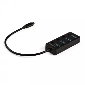 StarTech.com 4-porttinen USB-C-keskitin – USB-C - 4x USB 3.0 Type-A -liitäntää erillisillä porttikohtaisilla virtakytkimillä – SuperSpeed 5 Gbit/s USB 3.1/3.2 Gen 1 – USB-väylävirta – kannettava – 25 cm kiinteä kaapeli