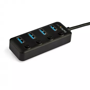 StarTech.com 4-porttinen USB-C-keskitin – USB-C - 4x USB 3.0 Type-A -liitäntää erillisillä porttikohtaisilla virtakytkimillä – SuperSpeed 5 Gbit/s USB 3.1/3.2 Gen 1 – USB-väylävirta – kannettava – 25 cm kiinteä kaapeli