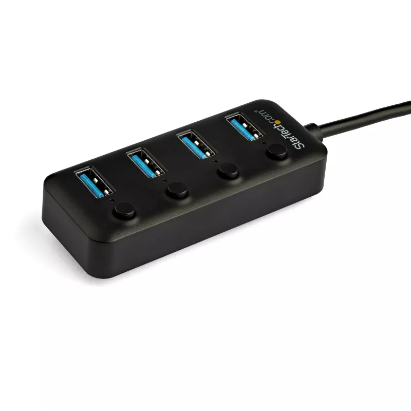 StarTech.com 4-porttinen USB-C-keskitin – USB-C - 4x USB 3.0 Type-A -liitäntää erillisillä porttikohtaisilla virtakytkimillä – SuperSpeed 5 Gbit/s USB 3.1/3.2 Gen 1 – USB-väylävirta – kannettava – 25 cm kiinteä kaapeli