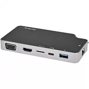 StarTech.com USB-C-moniporttisovitin – USB-C:stä 4K HDMI- tai VGA-videoon 100W Power Delivery -läpiviennillä, 2-porttinen 10 Gbps USB-keskitin, MicroSD, GbE – USB 3.1 Gen 2 Type-C mini/matkatelakka
