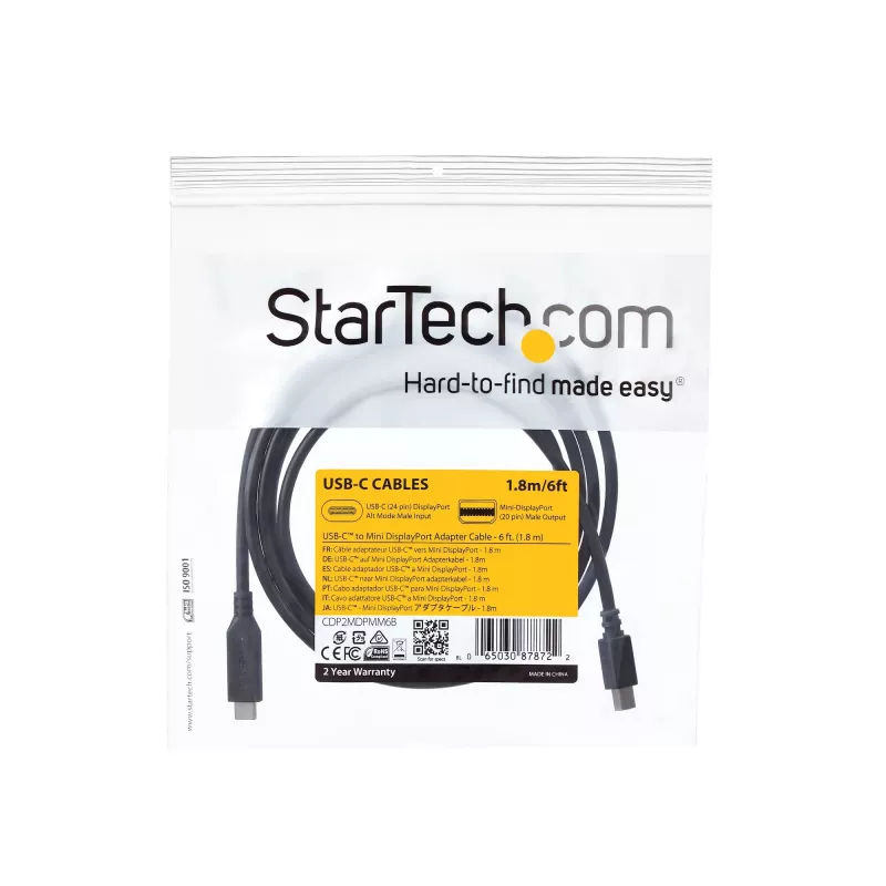 StarTech.com 6 ft. (1,8 m) USB-C - Mini DisplayPort -kaapeli - 4K 60Hz - musta