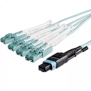StarTech.com 10m (30ft) MTP(F)/PC - 4x LC/PC Duplex Breakout OM3 monimuotokuitu-kaapeli, OFNP Plenum, 40G verkot, pieni lisävaimennus - kuitupatch-kaapeli