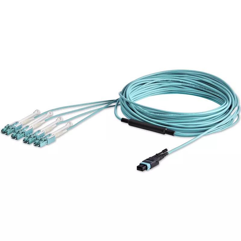 StarTech.com 10m (30ft) MTP(F)/PC - 4x LC/PC Duplex Breakout OM3 monimuotokuitu-kaapeli, OFNP Plenum, 40G verkot, pieni lisävaimennus - kuitupatch-kaapeli