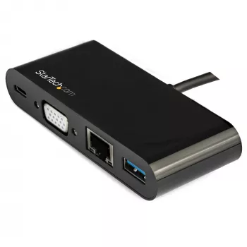 StarTech.com USB-C-moniporttisovitin – mini USB-C-telakka VGA 1080p -videolla yhdelle näytölle – 60 W Power Delivery -läpivienti – USB 3.1 Gen 1 Type-A 5 Gbit/s, Gigabit Ethernet – telakointiasema