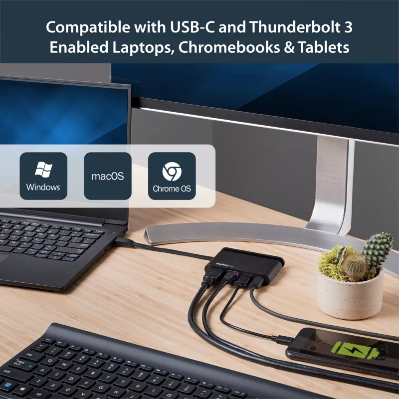 StarTech.com USB-C-moniporttisovitin - kannettava USB-C-telakka 4K HDMI:llä - 100W PD 3.0 -läpivienti, 1x USB-A, 1x USB-C, GbE - Thunderbolt 3 & USB Type-C kannettavan matkatelakka - Mac & Windows