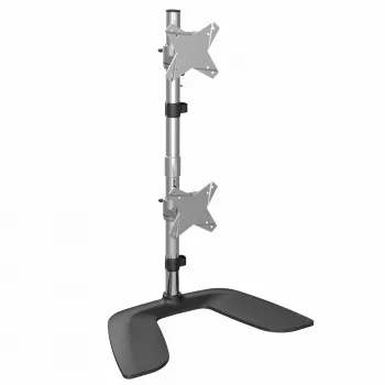StarTech.com pystysuora kaksoisnäyttöteline – ergonominen pöytäteline kahdelle päällekkäin asennettavalle näytölle enintään 27 tuumaa, VESA-teline – vapaasti seisova yleismonitoriteline – korkeussäädettävä – hopea