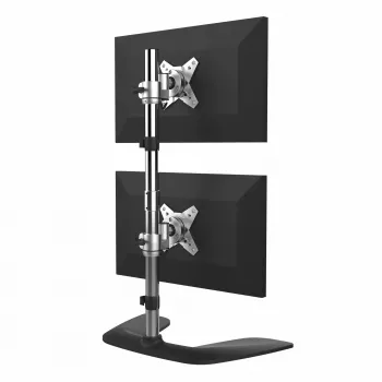 StarTech.com pystysuora kaksoisnäyttöteline – ergonominen pöytäteline kahdelle päällekkäin asennettavalle näytölle enintään 27 tuumaa, VESA-teline – vapaasti seisova yleismonitoriteline – korkeussäädettävä – hopea