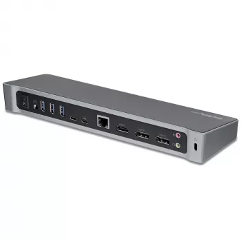 StarTech.com 4K USB-C -telakka, kolmen UHD 4K -näytön telakointiasema, Mac & Windows, USB-C - HDMI & DisplayPort, 100W Power Delivery, 5x USB 5Gbit/s -keskitin – TAA