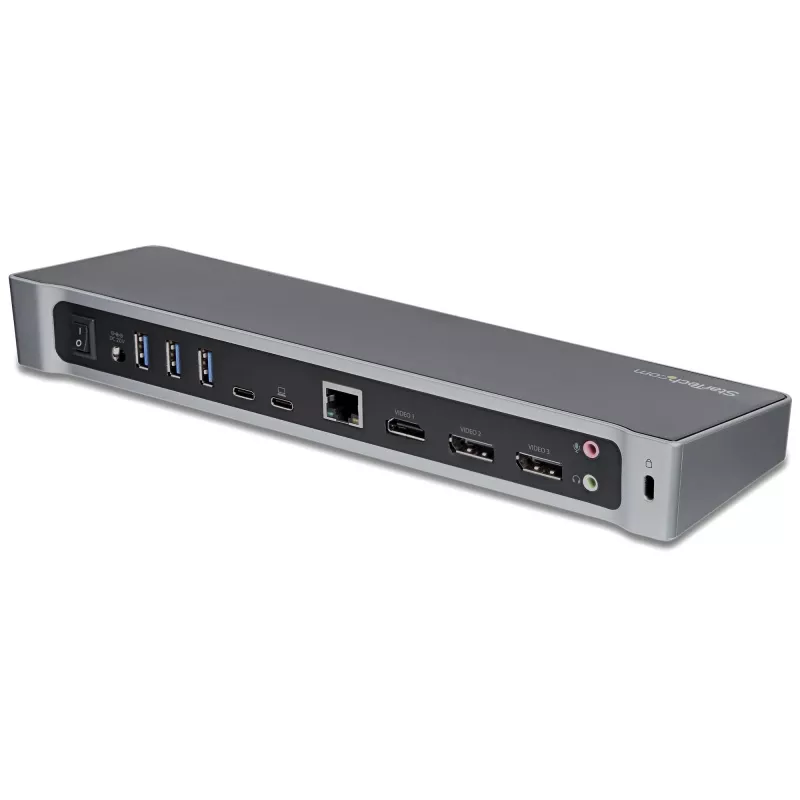 StarTech.com 4K USB-C -telakka, kolmen UHD 4K -näytön telakointiasema, Mac & Windows, USB-C - HDMI & DisplayPort, 100W Power Delivery, 5x USB 5Gbit/s -keskitin – TAA