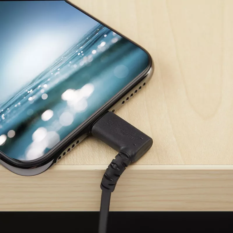 StarTech.com 1 m kestävä USB-A - Lightning -kaapeli – musta, 90° kulma, kulutusta kestävä, aramidikuidulla vahvistettu, USB Type-A - Lightning -lataus-/synkronointikaapeli – Apple MFi -sertifioitu – iPhone