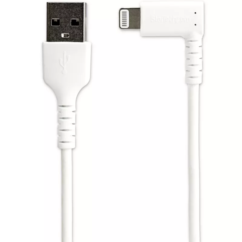 StarTech.com 1 m kestävä USB-A - Lightning -kaapeli – valkoinen 90° kulma kulutusta kestävä aramidikuitu USB Type-A - Lightning -lataus-/synkronointikaapeli – Apple MFi -sertifioitu – iPhone
