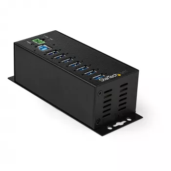 StarTech.com 7-porttinen USB 3.0 -keskitin virtalähteellä – metallinen teollisuus-USB-A-keskitin ESD- ja 350 W ylijännitesuojalla – DIN-/seinä-/pöytäasennus – suurnopeus-USB 3.2 Gen 1 (5 Gbit/s) -keskitin – TAA