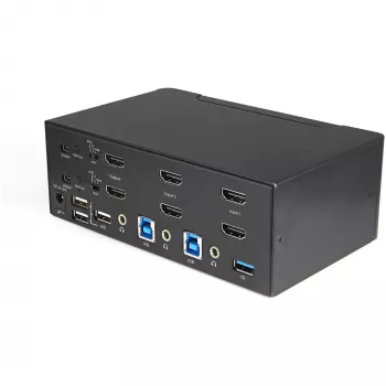 StarTech.com 2-porttinen kahden näytön HDMI-KVM-kytkin – 4K 60 Hz Ultra HD HDR – pöytämallinen 4K HDMI 2.0 KVM-kytkin 2-porttisella USB 3.0 -keskittimellä (5 Gbit/s) ja 4x USB 2.0 HID, ääni – pikanäppäinvaihto – TAA