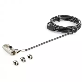 StarTech.com 6,5 ft (2 m) 3-in-1 yleinen kannettavan tietokoneen kaapelilukko – 4-numeroinen yhdistelmälukko kannettavalle/pöytätietokoneelle, yhteensopiva K-slot-, Nano- ja Wedge-slot-tietokoneiden kanssa – varkaudenestoteräksinen kaapeli