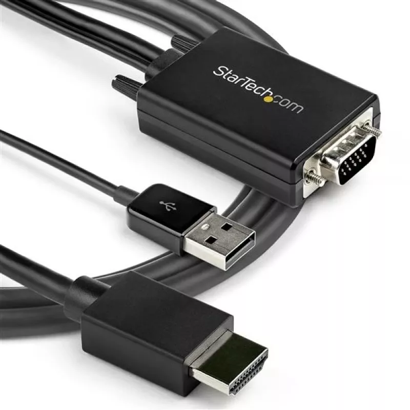 StarTech.com 2 m VGA–HDMI-muunninkaapeli USB-äänituella ja virransyötöllä – analoginen-digitaalinen videoadapterikaapeli VGA-tietokoneen liittämiseen HDMI-näyttöön – 1080p uros-uros-näyttökaapeli
