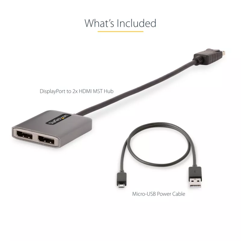StarTech.com DP–dual HDMI MST -keskitin – dual HDMI 4K 60 Hz – DisplayPort-moninäyttöadapteri 30 cm kaapelilla – DP 1.4 Multi Stream Transport -keskitin, DSC | HBR3 – DP–HDMI-jakaja