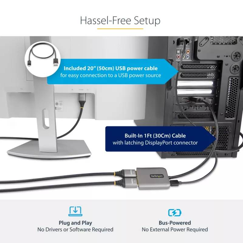 StarTech.com DP–dual HDMI MST -keskitin – dual HDMI 4K 60 Hz – DisplayPort-moninäyttöadapteri 30 cm kaapelilla – DP 1.4 Multi Stream Transport -keskitin, DSC | HBR3 – DP–HDMI-jakaja