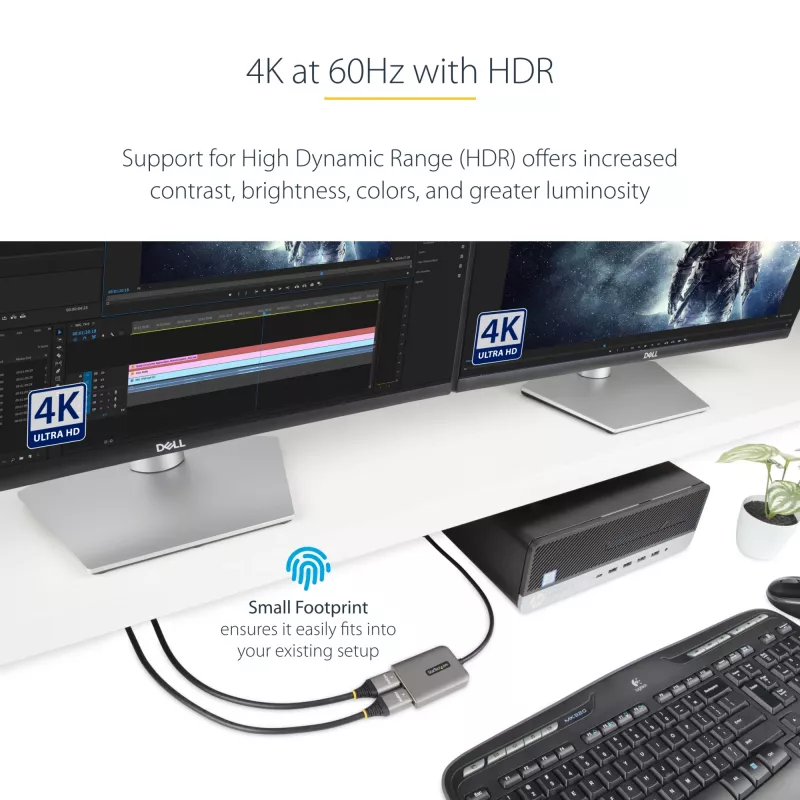 StarTech.com DP–dual HDMI MST -keskitin – dual HDMI 4K 60 Hz – DisplayPort-moninäyttöadapteri 30 cm kaapelilla – DP 1.4 Multi Stream Transport -keskitin, DSC | HBR3 – DP–HDMI-jakaja