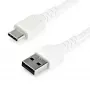 StarTech.com 1 m USB-A–USB-C-latauskaapeli – kestävä pikalataus- ja synkronointikaapeli USB 2.0–USB Type-C – kestävä TPE-päällyste aramidikuidulla M/M 3A valkoinen – Samsung S10, iPad Pro, Pixel