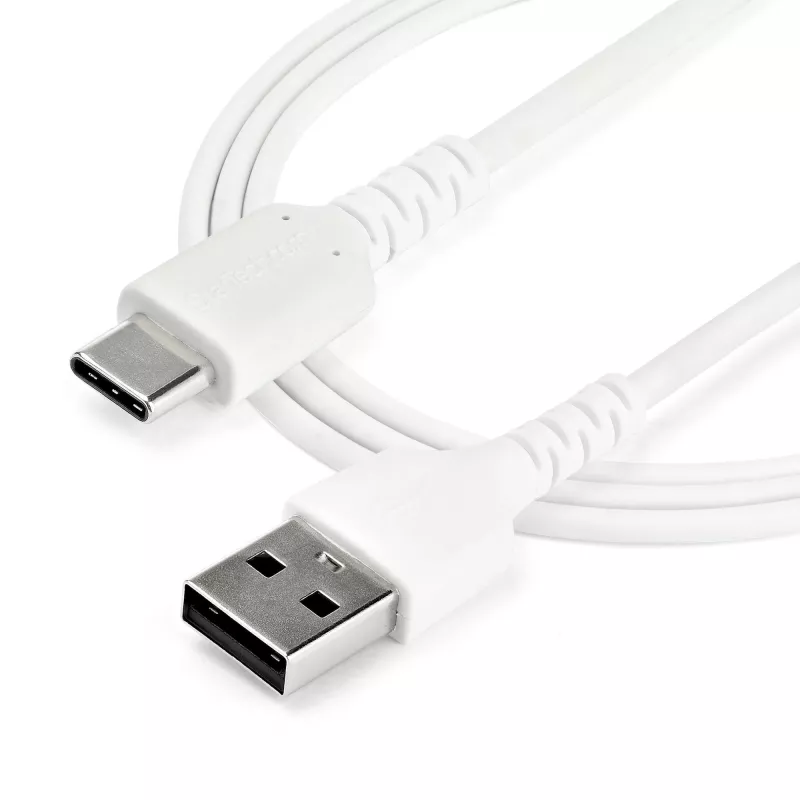StarTech.com 1 m USB-A–USB-C-latauskaapeli – kestävä pikalataus- ja synkronointikaapeli USB 2.0–USB Type-C – kestävä TPE-päällyste aramidikuidulla M/M 3A valkoinen – Samsung S10, iPad Pro, Pixel