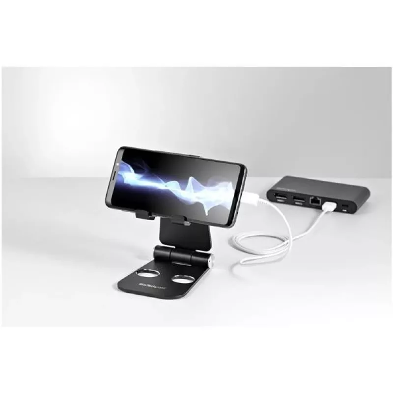 StarTech.com puhelin- ja tablettiteline – taitettava yleismallinen mobiililaite teline älypuhelimille & tableteille – säädettävä ergonominen puhelinteline useilla kulmilla työpöydälle – kannettava – musta