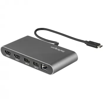 StarTech.com kaksinäyttöinen Thunderbolt-minitelakka, 4K 60Hz HDMI, ajuriton keskitin Windowsille & Macille, Gigabit Ethernet, 1 x USB 5Gbps & 1x USB 2.0, 28 cm kaapeli